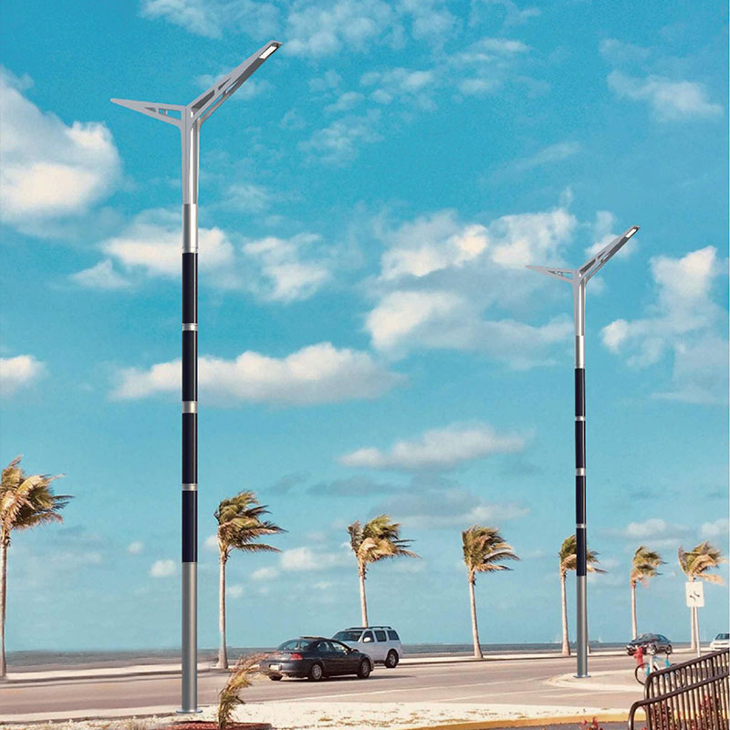 Poteau d'éclairage solaire flexible en aluminium HJT à double tête de lampe